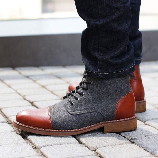 

mens short boots patchwork brown black ankle boots for men business botas de trabajo hombre motorcycle boots