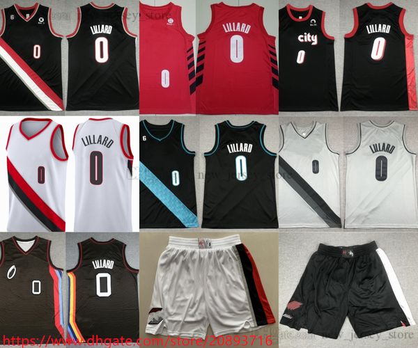 

2023 new red basketball 0 damianlillard jerseys stitched with 6 patch breathable sports home away city black white beige jersey shirts short, Black;yellow