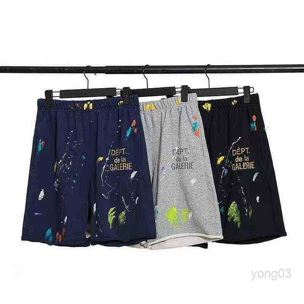 

fashion mens pants galleryes sweatpant shorts men's high street graffiti splash printing casual sports five point, White;black