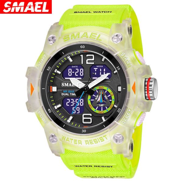 

smael smart new outdoor transparent watch men's outdoor cool dual display waterproof glow electronic watch, Slivery;black