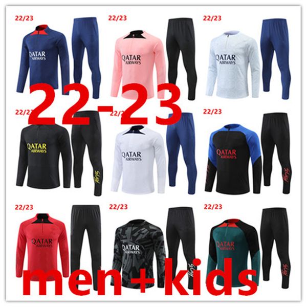 

football tracksuit men kids training suit 22/23 adults soccer darwin sportswear half zip 22/23 leisure jogging long-sleeve suit, Gray