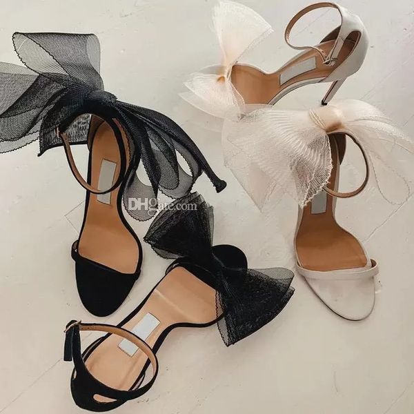 

averly sandals shoes women heels gold aveline 100 bow-detailed mirrored-leather sandal bow mesh leather high heels bridal wedding dress part, Black