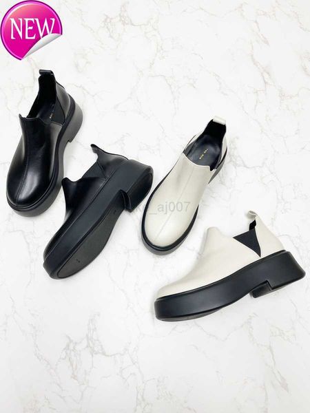 

small the row shoes leather french small boots women's thick soled high flat soled thick heel ankle boots, Black