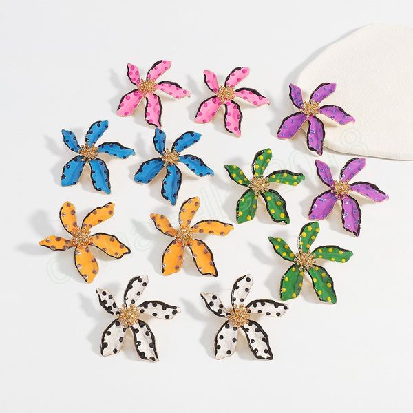 

korean fashion colorful flower dangle earrings for women wed bridal boho sweet spray paint stud earrings beach y2k jewelry, Silver