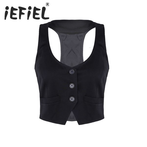 

womens vests arrival women fashion vneck sleeveless button down fitted racer back classic vest shirts separate waistcoat for formal wear 230, Black;white