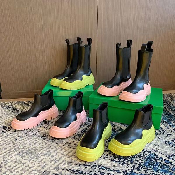 

new tire chelsea rain boots leather thick bottom half boots rubber ankle boots fashion women men doc martens smoke boots chelsea boots anti-, Black