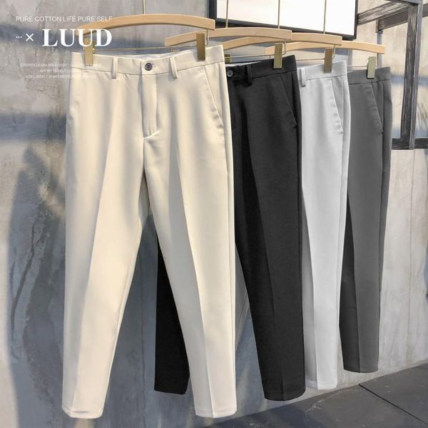 

men's pants men's casual pants little feet version non-iron slim solid cone classic male england nine-point trousers streetwear fa, Black