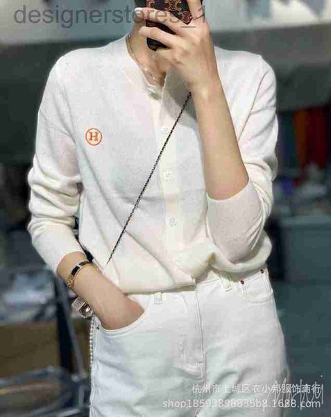 

women's knits & tees designer letter jacquard tricolor long-sleeved round neck 100% soft waxy cashmere knitted cardigan for women in au, White