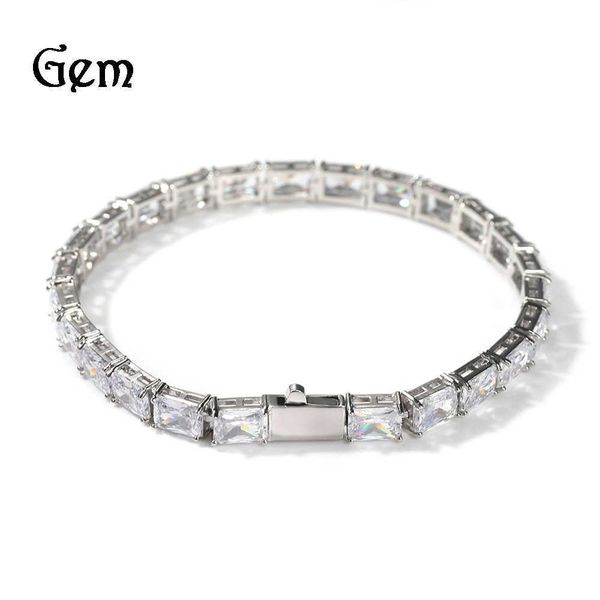 

new hip hop rectangular zircon fashion trendy brand simple row of tennis bracelet accessories, Black