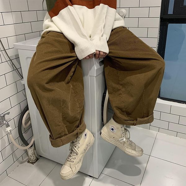 

men's pants arens khaki corduroy wide leg pants for men oversize wide leg trousers baggy wide pants men vintage streetwear hip hop 2303, Black