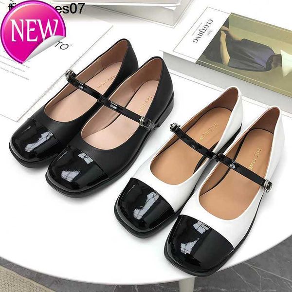 

collegiate sheepskin mary jane shoes with thick heel straight buckle square the row high heel shoes elegant and simple, Black