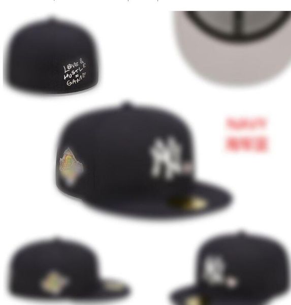 

2023 men's fashion hip hop classic black color flat peak full size closed caps baseball sports all team fitted hats in size 7- size 8 l, Blue;gray