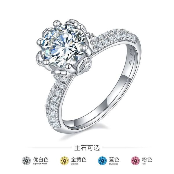 

straight arm luxury mosaic 925 silver-plated platinum mosan diamond female ring