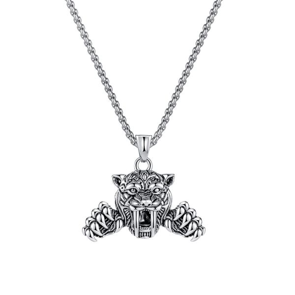 

12pcs personality retro domineering tiger men's pendant necklace hip hop for boyfriend jewelry gift, Silver