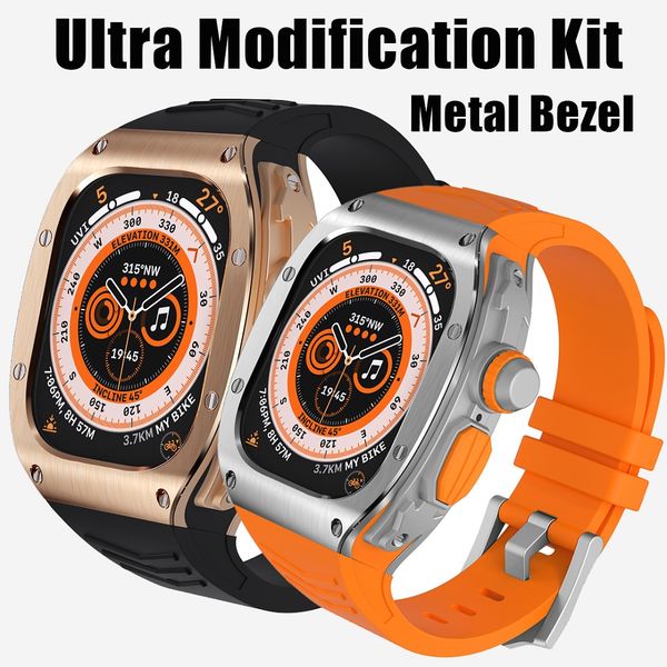 

luxury stainless steel case for apple watch ultra 49mm premium ap mod kit with silicone band strap