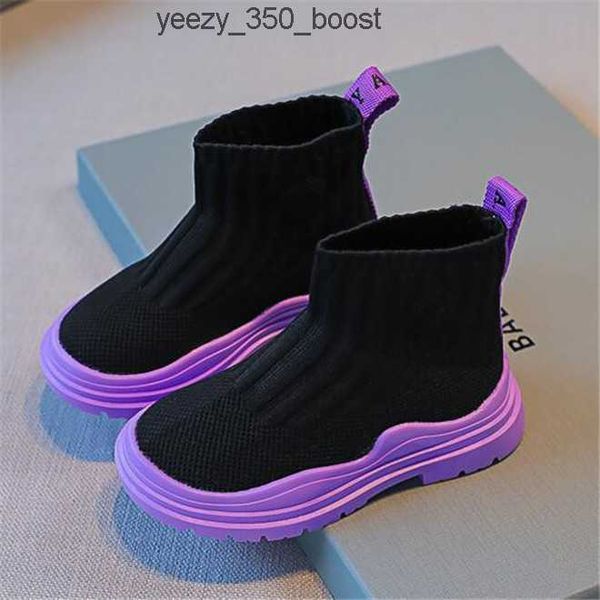 

new style children's sports shoes fashion high-boots elastic fabric kids boys girls casual sneakers toddler baby chaussures ly1t, Black