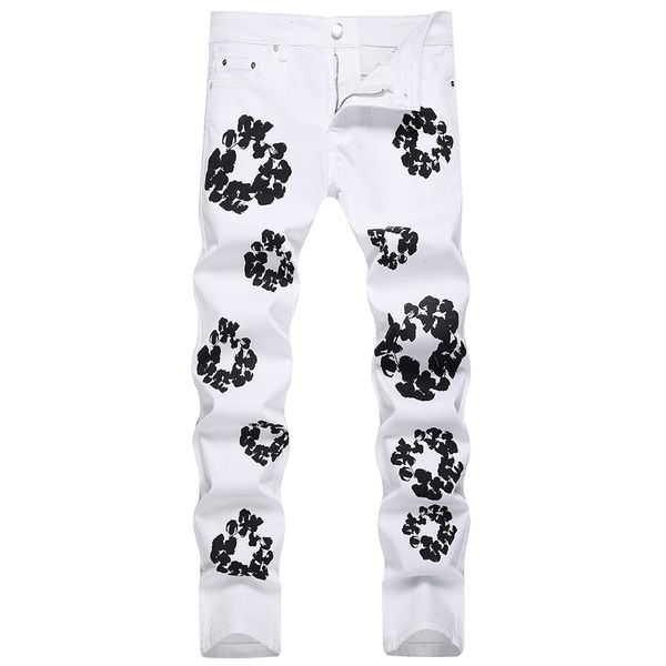 

white jeans slim fit pants mens denim fashion printed us size hip hop trousers for male big size 28-42, Black;brown