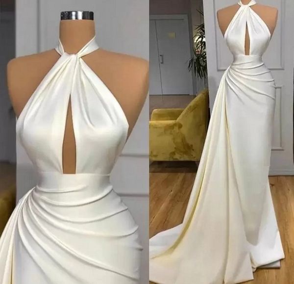 

ivory halter long evening formal dress split sheath keyhole neck pleats ruffles prom party gowns arabic aso ebi robe de soiree 2023, Black;red