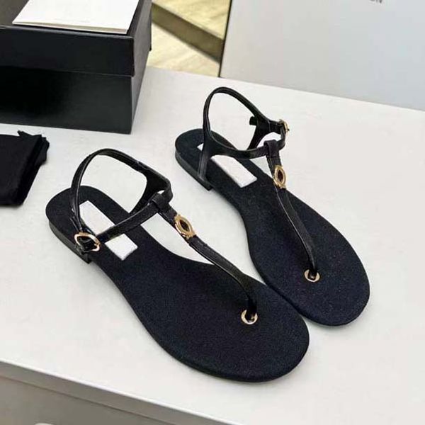 

luxury sandals designer flat heel shoes women t-strap foot flip flops fashion party slippers size 35-41 with box, Black