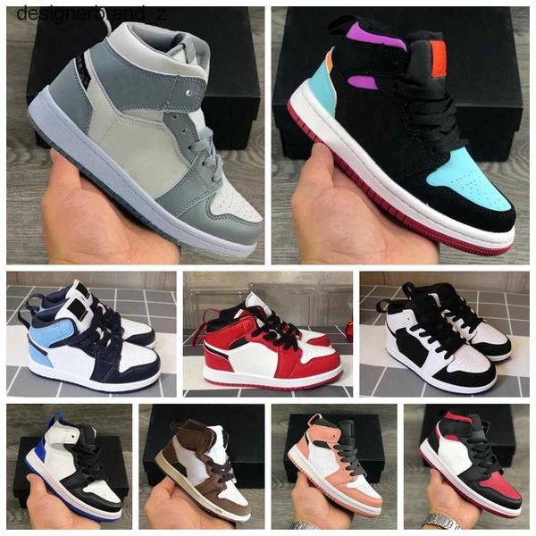 

2022 selling kids shoe 1 kid shoes jumpman wolf grey blue black slides white red prom night kids boys girls sneakers athletic tennis 1486