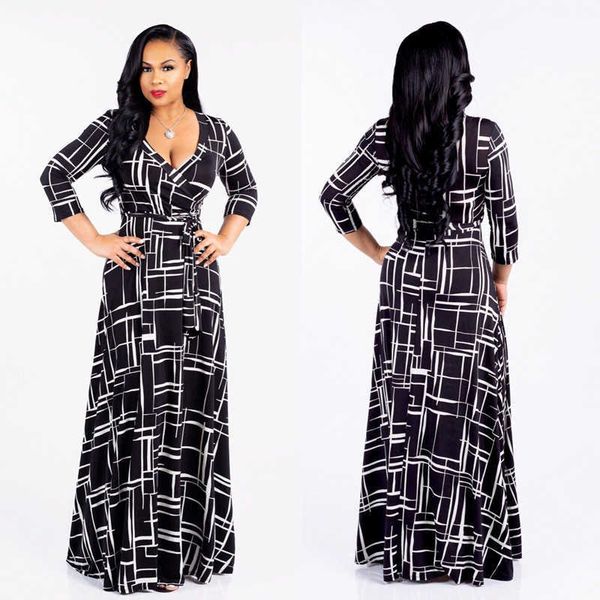 

plus size dresses women's clothing v-neck seven-sleeve polyester exquisite casual printed party elegant 3xl wholesale dropshpping 23030, Black
