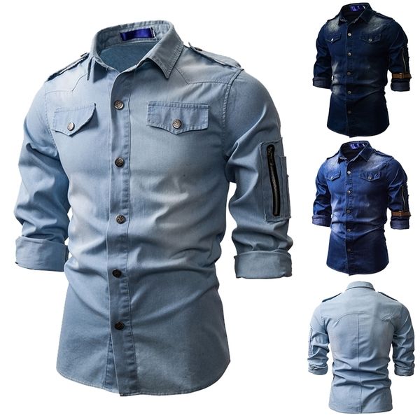 

mens casual shirts men denim jeans shirt autumn long sleeved shirts casual slim retro denim 230316, White;black