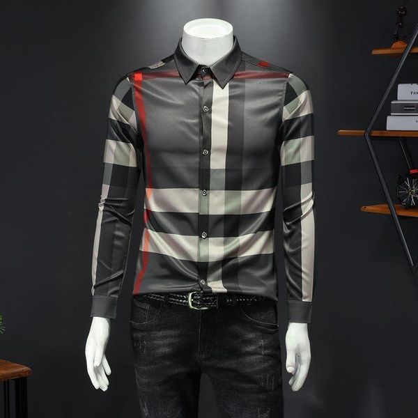

mens casual shirts mens longsleeve shirt fashion check pattern plaid print men slim fit shirt highquality trendy shirt 230316, White;black