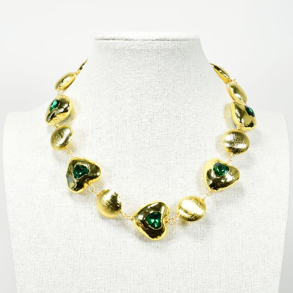 

green crystal heart shaped brushed coin beaded choker necklace handmade lady simple gifts, Silver