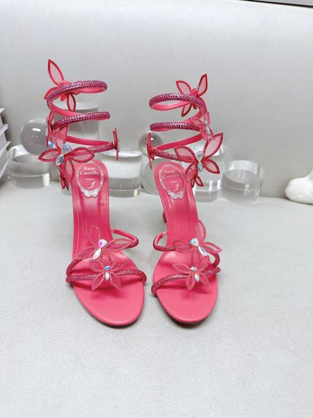 

summer luxury renes margot jewel sandals,snake wrap high heels butterfly lace-up, party or wedding lady walking., Black