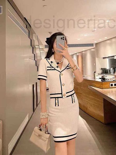 

two piece dress designer summer new slim suit collar short sleeve double breasted skirt qqb5, White