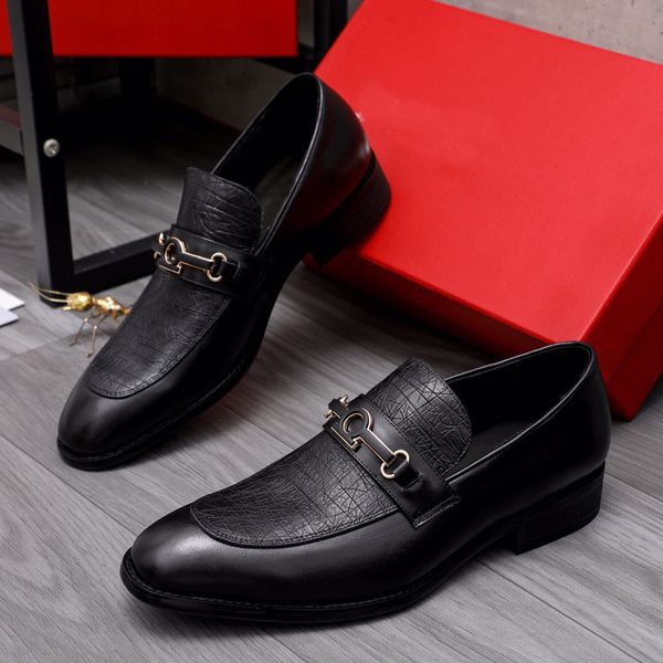 

2023 men's dress shoes fashion brand designer wedding office slip on formal oxfords male genunie leather flats size 38-44, Black