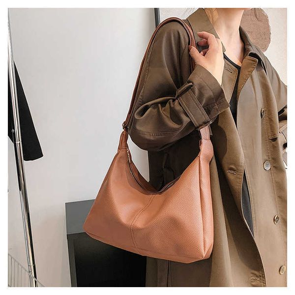 

vintage fashion women shoulder bags new solid color large capacity tote crossbody bags casual shopping and travel bags 230308