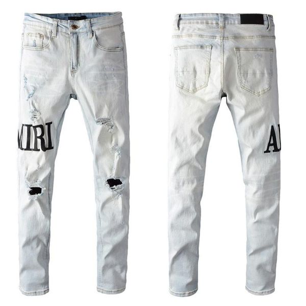 

2323 mens jeans european jean hombre letter star men embroidery patchwork ripped for trend brand motorcycle pant mens skinny size 28-40, Blue