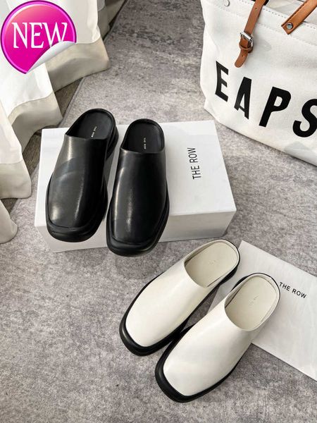 

designer the row dress shoes high set 2022 autumn fashion round head leather baotou sandals casual muller slippers, Black