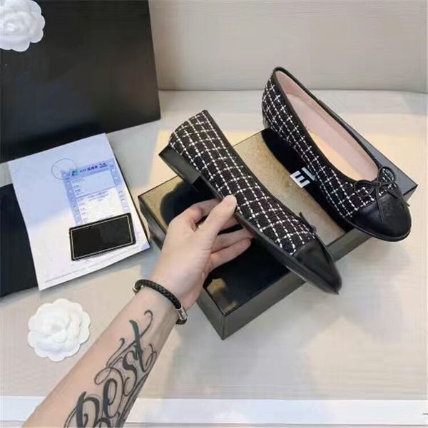

brand designer paris black ballet flats shoes women spring quilted genuine leather slip on ballerina luxury round toe ladies dress shoes cha