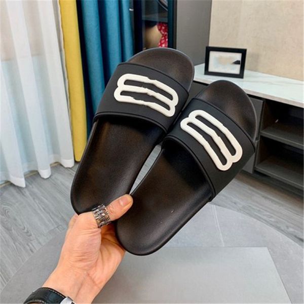 

fashion slippers 2023 balencaigaity luxury design summer men's and women's flats thick soled leather rubber lettering logo casual, Black