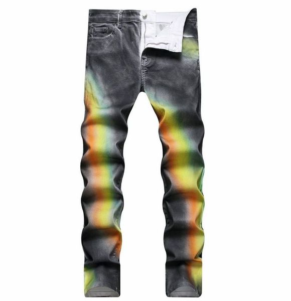 

spring men's jeans 2023 new street personality fashion hand-painted color trend men slim jeans men gzh1shx198, Blue