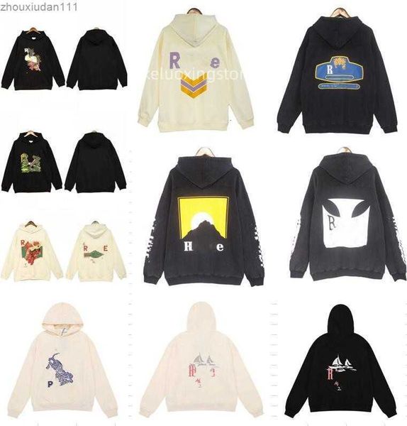 

designer brand rhudes hoodies mens printed pullover crewneck long sleeve hoodie high street hip hap treetwear rhude hoody oversize for, Black