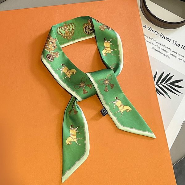 

new design women scarf luxury brand silk scarf narrow length fashion hair headband foulard skinny bag scarves neckerchief 5x85cm, Blue;gray