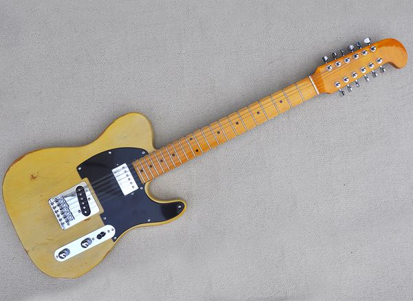 

12 strings relic electric guitar with 21 frets maple fretboard can be customized
