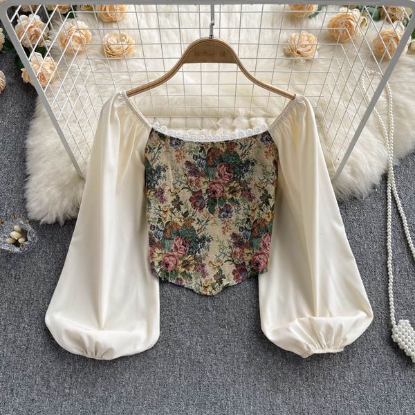 

women's blouses shirts floral print blouses vintage long sleeve shirts korean fashion blouse woman sweet crop femme blusas women clothi, White