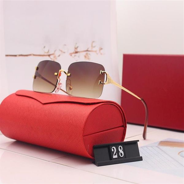 

red fashion sport sunglasses for men buffalo horn women rimless sun glasses silver gold metal frame eyewear lunettes227n, White;black