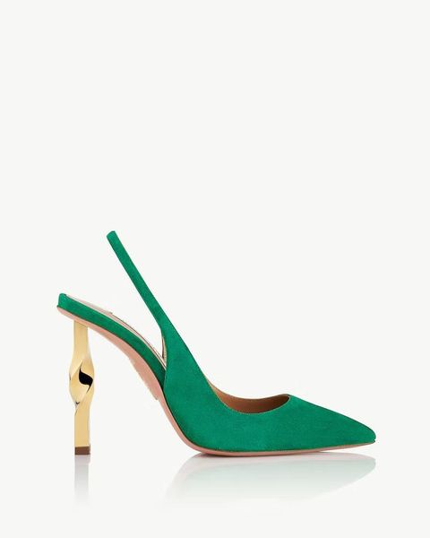 

perfect shoes aquazzura pumps twist sling 105 pumps green golden twisted heel fashion party, Black