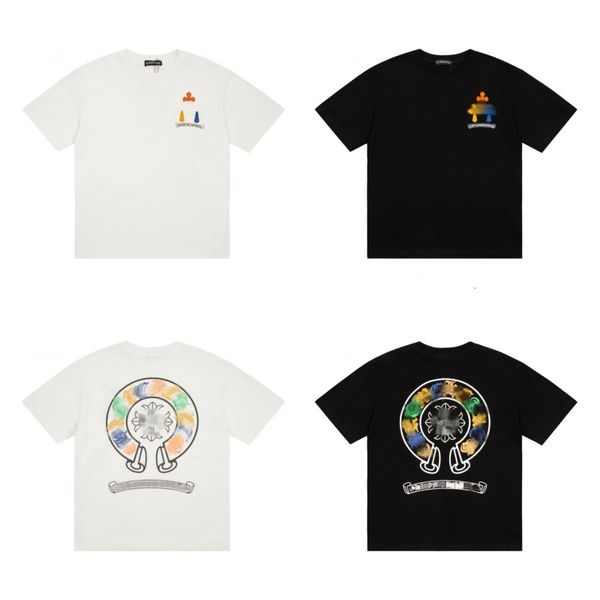 

designers mens t shirts heart brand crew neck chromes short sleeves tees ch t-shirts casual horseshoe sanskrit cross print, White;black