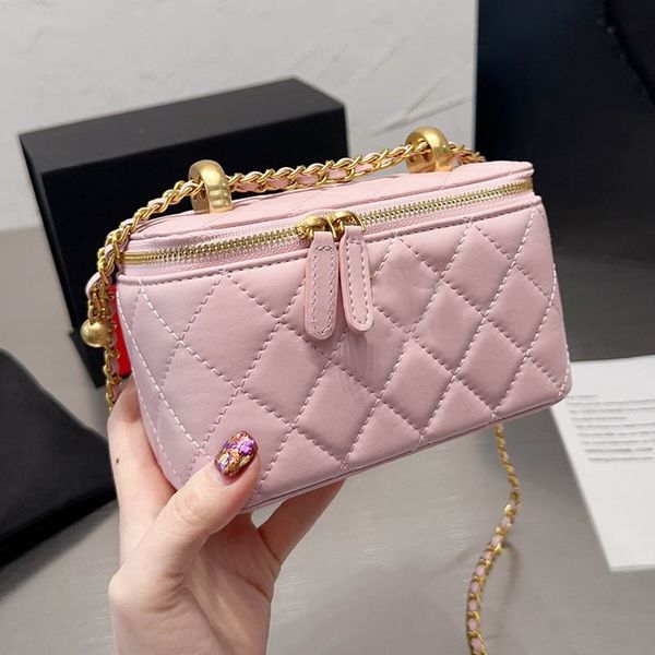 

pink mini golden ball women makeup bag classic handheld leather quilted shoulder bag passport holders luxury handbags shopping outdoor desig