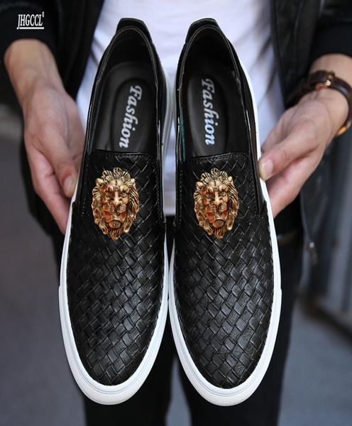 

new leather handmade men039s shoes woven and embossed love white breathable casual shoes for antislip moisture a155357086, Black