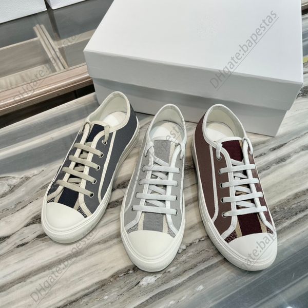 

luxury designer fashion women' walk'n sneaker gray oblique embroidered cotton canvas lace up multicolor cotton with embroidery fas, Black