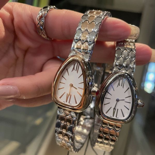 

quartz womens designer watch gold snake beautiful wristwatch classic fine steel band swiss womens watches, Slivery;brown