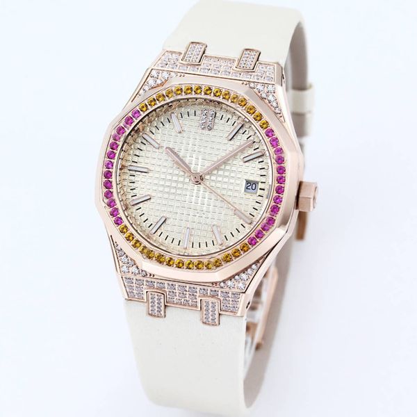 

women watch automatic mechanical movement watches 37mm case with rainbow diamonds ladies business wristwatches montre de luxe, Slivery;brown