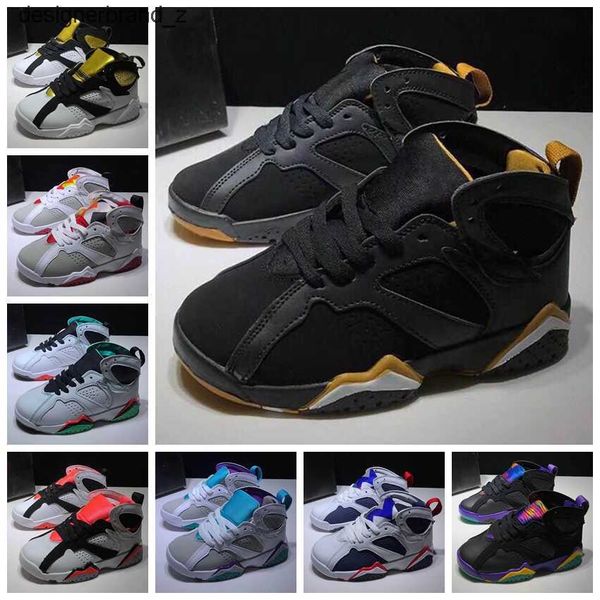 

2022 designer kids shoes jumpman 7 sneakers children boys girls baby toddler 7s tennis infant fashion running basketball shoe white gray vbe, Black